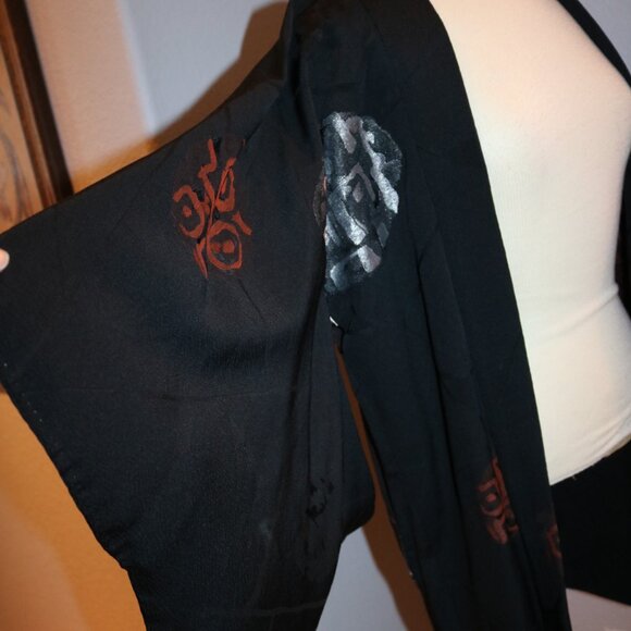 Japanese Haori Jacket - Antique Haori Silk Kimono Jacket Black - Picture 9 of 16